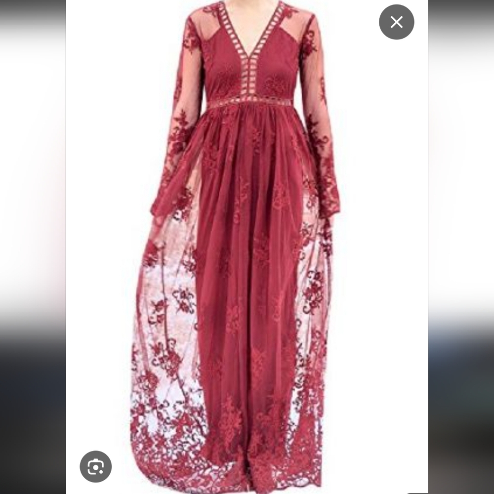 NEW Bohme Elegant Burgundy Lace Maxi Dress Size Small - Picture 3 of 12